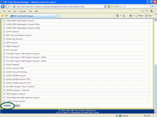 Screenshot of the Select Service page