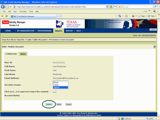 Screenshot of the Provision new account page