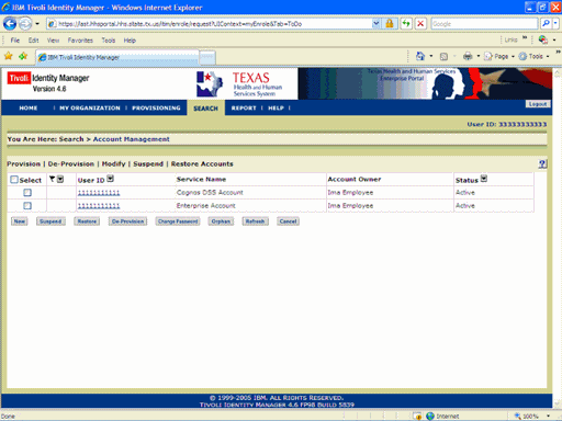 Screenshot of the Account Management page
