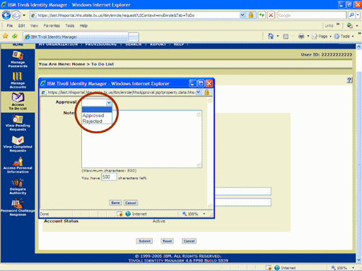 Screenshot of Request Disposition window
