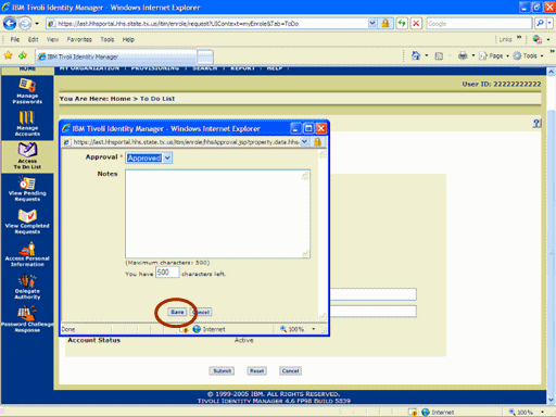 Screenshot of Request Disposition window