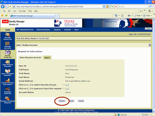 Screenshot of Request for Information page
