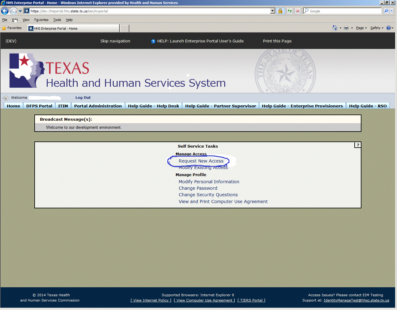 Screenshot of Enterprise Portal Home Page