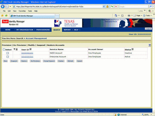 Screenshot of the Account Management page