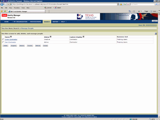 Screenshot of the Manage People page