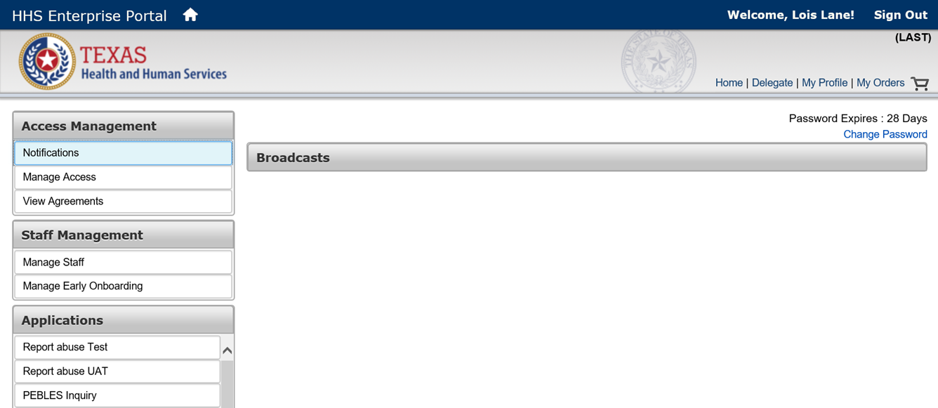 Screenshot of the HHS Enterprise Portal Home Page.